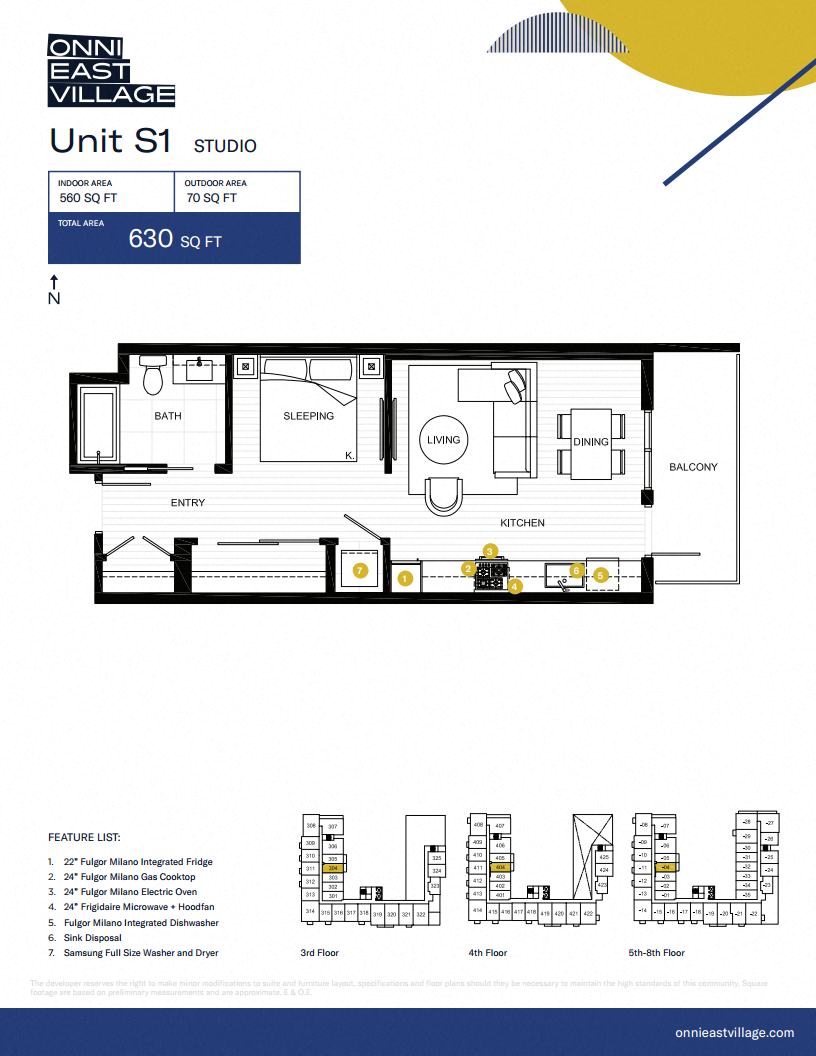 Floor plan for studio, 1 bath, 560 sqft